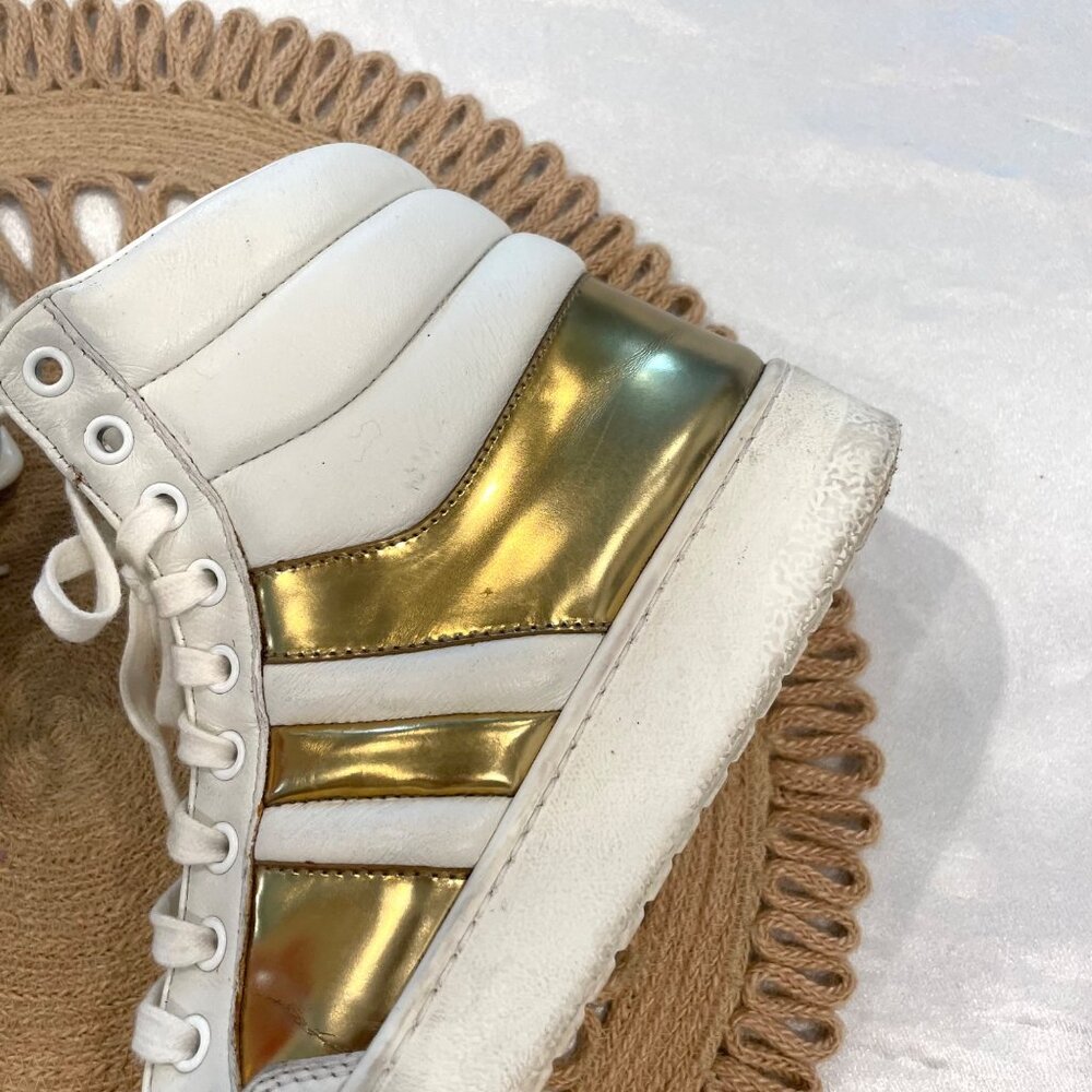 Gucci Signature Padded Leather High White Gold Sneakers EU 40 - Picture 8 of 16